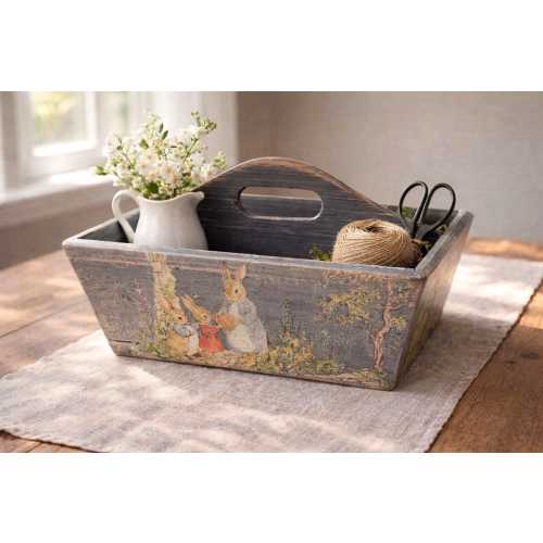 Peter Rabbit Wooden Caddy, Classic Storybook Nursery Decor, Cottagecore Garden Tote, Vintage Style Crate