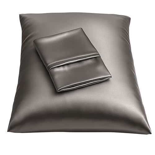 BLISSFORD Satin Pillowcase with Zipper, for Hair and Skin Care, Feels Soft and Cool Like a Silk Pillowcase, Satin Pillow Cases 2 Pack, Slik Pillow Cover, Dark Grey - King Size
