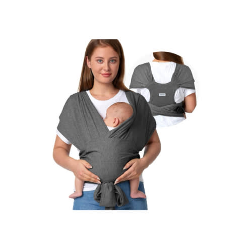 Momcozy Baby Wrap Carrier Skin-Friendly Fabric, Easy to Wear Baby Carrier Sling T-Shirt Design, Hands Free Baby Carriers Newborn to Toddler 8-35lbs, Adjustable Buckle for Waist 30-47inch, Deep Grey