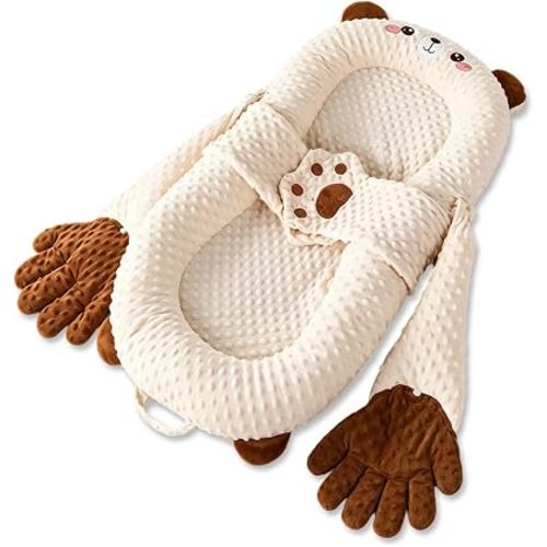 Baby Patting Next Pillow, Automatic Patting Soothing Pillow with 3-Speed Adjustable Hand, 15° Inclined Cushion, Wing-Like Comfort Pads, Cloud-Soft Plush Design，Brown A