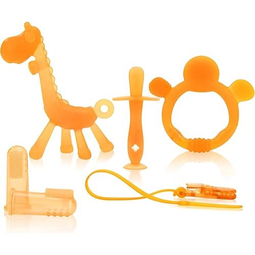 Food WAJIAYON Amber Oil Baby Teething Toys for Babies 0-6 Months,Baby Toys 6 to 12 Months,Freezer BPA Free Soft and Textured Silicone Baby Teether Relief Soothing Sore Gums Chew Infant Toys-Giraffe