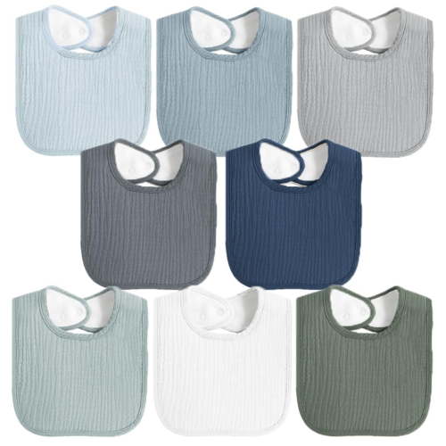 8 Pack Muslin 100% Cotton Baby Bibs for Unisex, Soft and Absorbent Gender Neutral Set for Feeding and Drooling