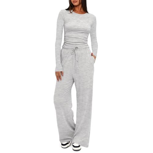 Darong Women's 2 Piece Sets Fall Outfits Long Sleeve Wide Leg Tracksuits Casual Lounge Set Matching Sets