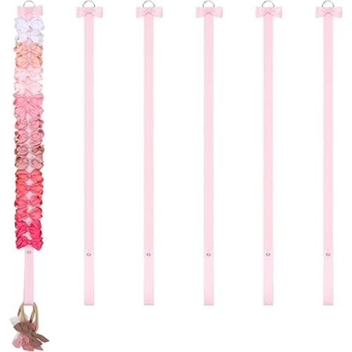 POVETIRE 6PCS Bow Holder Hair Bow Organizer, Hair Clips Storage Bow Holder for Girls Hair Bows, Baby Headband Hair Accessories Organizer Display Wall Hanging for Nursery Decors(Pink)