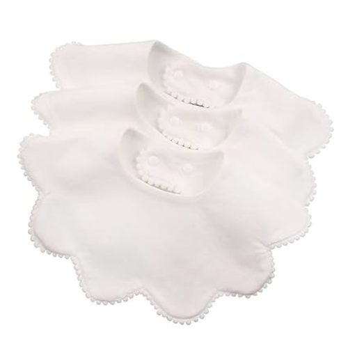 JANGANNSA 3 PCS White Flower Baby Bibs Infant Burp Clothes for Baby Girls Saliva Towel Cotton Infant Toddler Girls Bibs (3PCS-White)