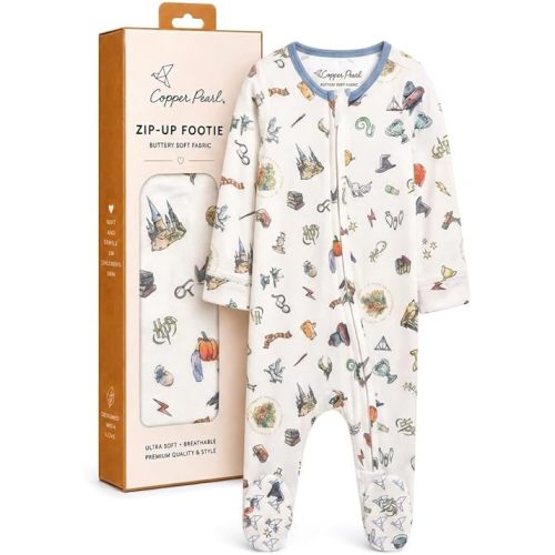 Copper Pearl Zip-Up Footie Baby Pajamas – Soft Newborn Onesies for Boys & Girls, Tag-Free with Two-Way Zipper Baby Sleepers for Newborn - Wizarding World, 3-6 Months