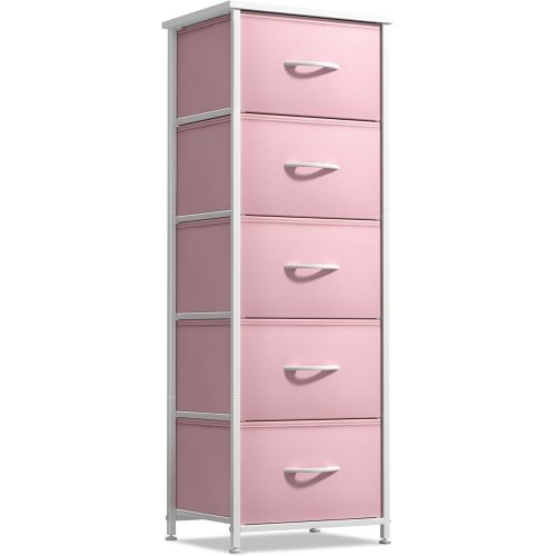Sorbus Fabric Dresser for Kids Bedroom - Chest of 5 Drawers, Tall Storage Tower, Clothing Organizer, for Closet, for Playroom, for Nursery, Steel Frame, Fabric Bins - Wood Handle (Pink)