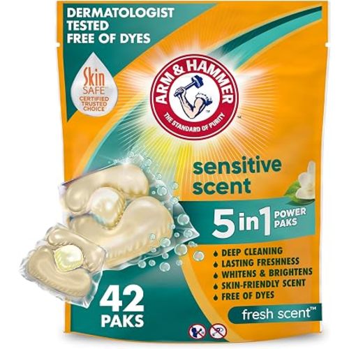 ARM & HAMMER Sensitive Skin Laundry Detergent Paks, Fresh Scent, 42 Count