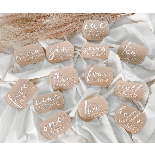 Acrylic Baby Milestone Cards - Brushstroke Painted | Monthly Baby Milestone Rounds | 12 Month Set Announcement Disc | Newborn Photo Prop