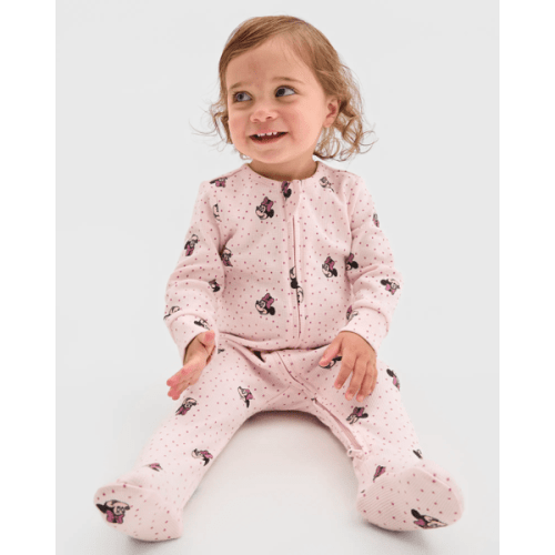 Disney Organic Cotton Baby Waffle Footed Zip Coverall - Minnie