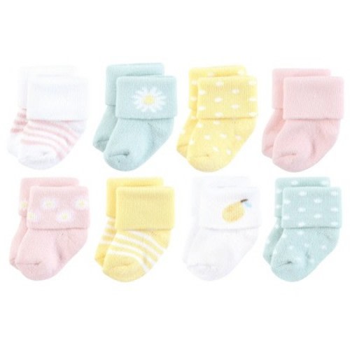 Hudson Baby Infant Girl Cotton Rich Newborn and Terry Socks, Lemon Daisy, 0-6 Months