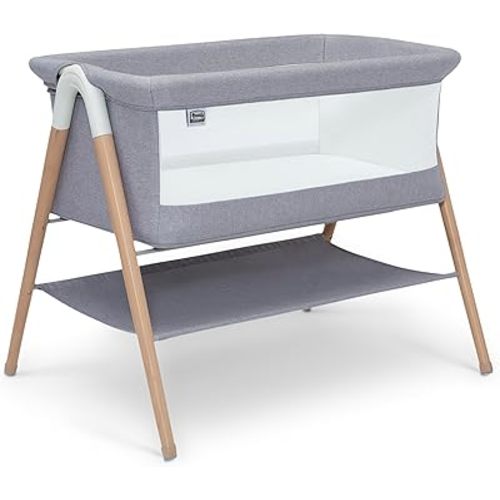 Simmons Kids Koi by The Bed Bassinet with Breathable Mesh and Natural Beechwood Legs, Dove Grey