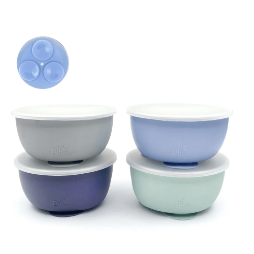 Stainless Steel Bowl with Silicone Suction Sleeve + Lids