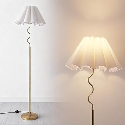 EOEYYOYB Modern Floor Lamp with 3 Color Temperatures, Foot Switch Standing Lamps for Living Room,Tall LED Standing Lamps for Living Room, Bedroom, Office, Beige Linen Shade, 9W Bulb Included, Gold