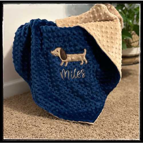 Personalized Dog Minky Baby Blanket | Dachshund Embroidery | Custom Name
