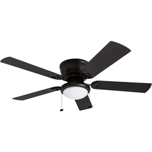 Prominence Home Benton Traditional 52 Inch Ceiling Fan with Light, LED Flush Mount Ceiling Fan, Indoor Fan with 5 Blades, Matte Black and Gray Cedar Blade Finish Options, Matte Black (50853-01)