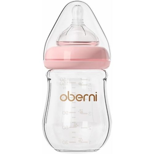 Glass Baby Bottles,Anti Colic Breastfeeding Bottle with Natural Response Nipple Size S,Wide Neck Slow Flow Baby Bottle for Baby,Newborn,Preemie 0-3 0-6 Month,BPA Free (Pink, 1 Pack, 5 Ounce)