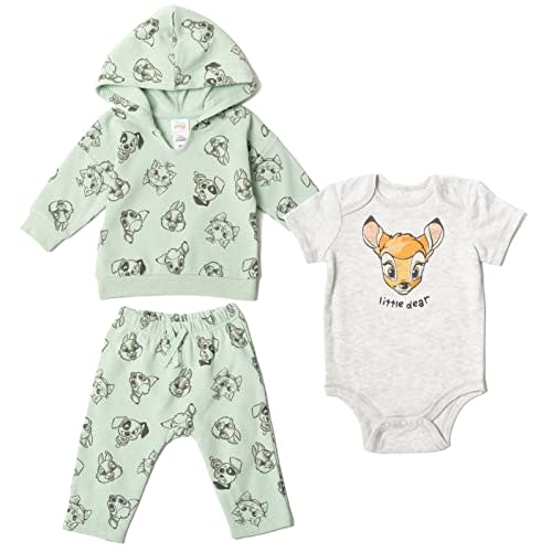 Disney Classics Winnie the Pooh Mickey Mouse Baby Hoodie Bodysuit and Pants 3 Piece Outfit Set (Newborn - 24 Months)