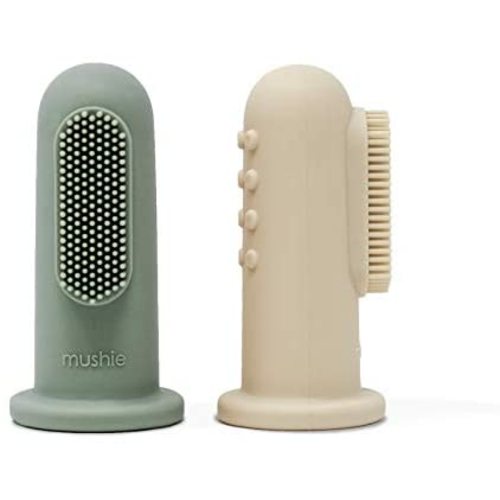 mushie Baby Finger Toothbrush (Cambridge Blue/Shifting Sand) 2-Pack