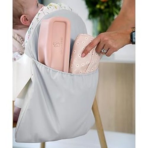 Nibble and Rest Highchair Handy Pocket Pouch, Compatible with IKEA Antilop Highchair,High Chair Accessories, Wipeable and Waterproof Material, One Large Pouch with an Internal Zip Pocket-(Light Grey)