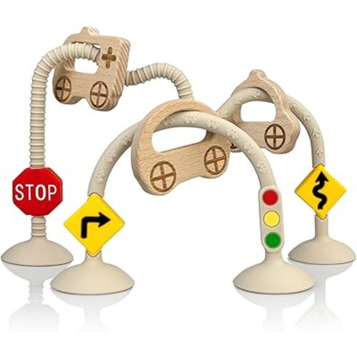 High Chair Suction Toys for Babies 6-12 Months, Suction Cup Toy for Toddlers 1-3, Baby Sensory Montessori Chew Toy for Babies 0-6 Month, Silicone Baby Teething Toys for 12-18 Months