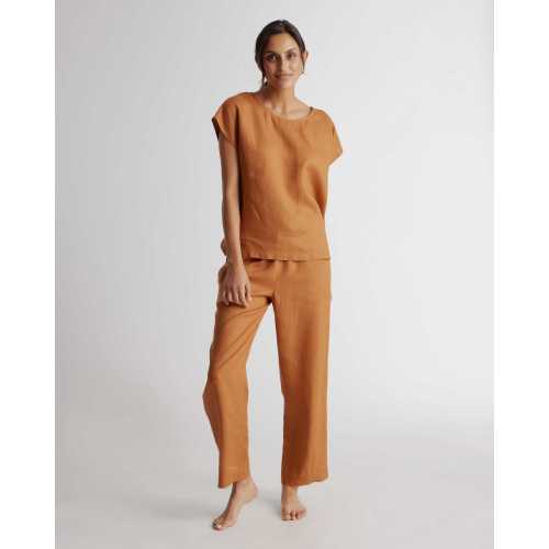 100% European Linen Pajama Set in Terracotta