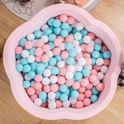 Baby Ball Pit - Premium Velvet Memory Foam Ball Pit for Toddlers 1-3 and Babies - Large Pink Flower Baby Ballpit - Indoor Soft Play Equipment for Kids - Pink - Balls NOT Included