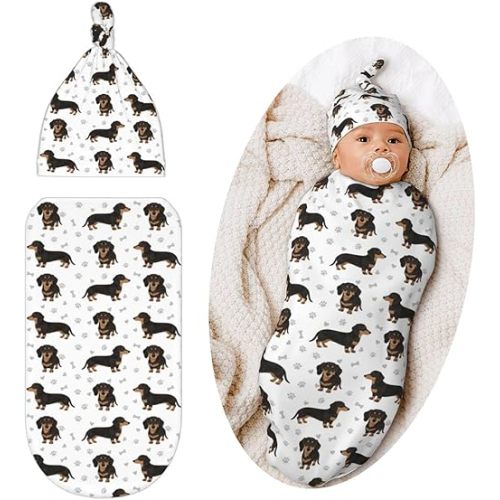 Dachshund Dog Swaddle Blanket, Soft Dog Theme Baby Clothes, Dachshund Baby Stuff