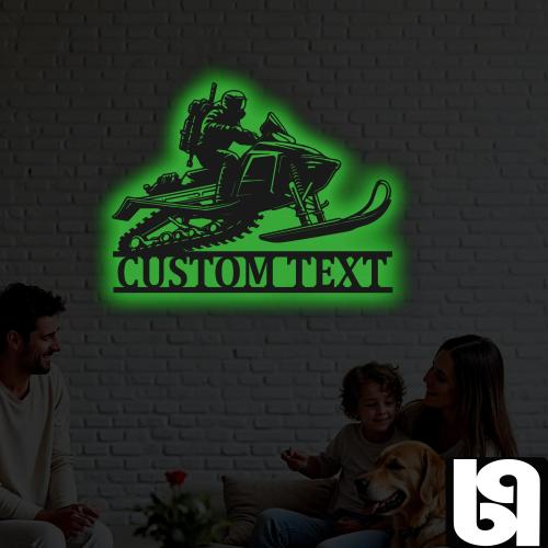 Custom Snowmobile Rider Metal Wall Art - RGB LED Winter Sport Decor, Sled Sign