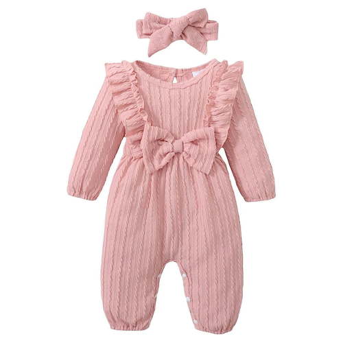 Younger Tree Baby Girl Romper Infant Fall Winter Clothes Ruffle Sweater Long Sleeve Bodysuit Jumpsuit and Headband for 6-9 Months