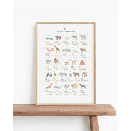 Safari Animal Alphabet Print — Neutral Jungle Wall Art for Baby & Kids Rooms