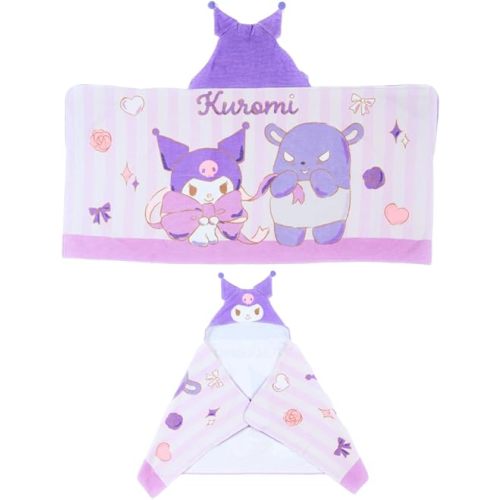 Sanrio Kuromi Kids Super Soft Bath/Pool/Beach Soft Cotton Terry Hooded Towel Wrap, 24 in x 50 in, (Officially Licensed Product) by Franco
