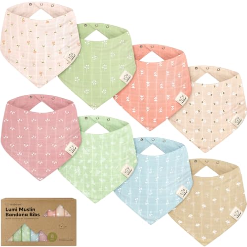 8-Pack Muslin Baby Bibs for Boys, Girls - Muslin Bandana Drool Bibs for Baby Girl & Boy, Drooling Newborn, Teething Toddler, Infant 0-36 Months, Soft Cotton Extra Absorbent (Wild Bloom)