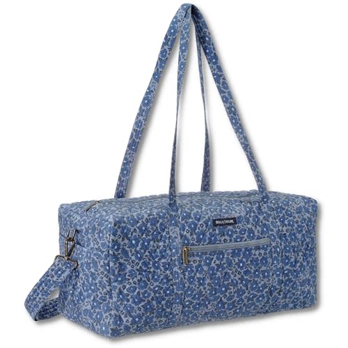 Bella Taylor Quilted Duffle Bag for Women, Large Carry On Travel Weekend Bag, Quilted Cotton Navy Floral
