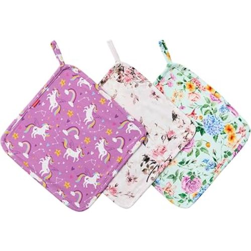 Bamboo Viscose Baby Lovey Security Blankets 3 Pack,9.5"x9.5",Floral