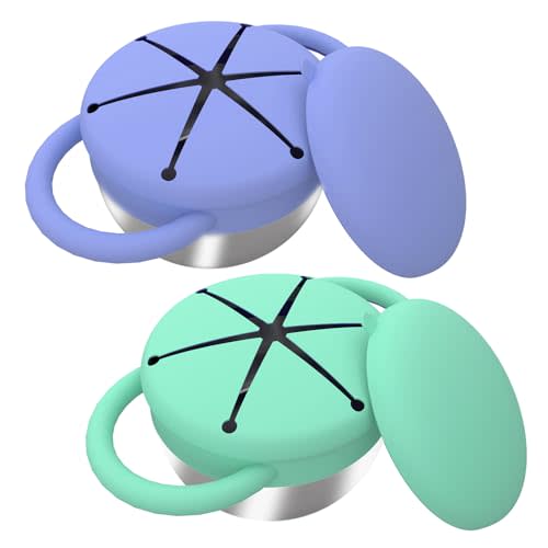 2-Pack Stainless Steel Snack Containers for Kids, Toddler Snack Containers with Silicone Lids & Handles - Dishwasher Safe, Toddler Snack Cups for Healthy Eating