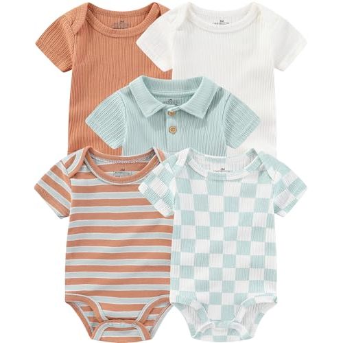 Baby Bodysuits Ribbed Mix Summer Newborn Boy Girl Clothes 5-pack