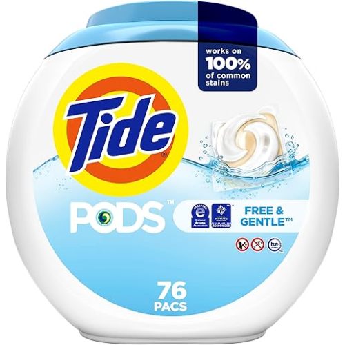 Tide PODS Free & Gentle Liquid Laundry Detergent Pacs, 76 count