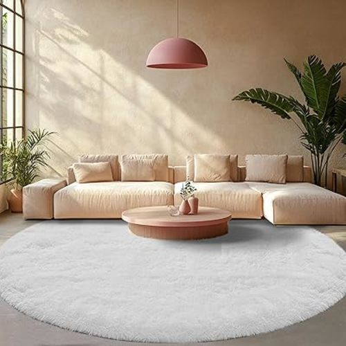 CAIYUECS White Round Rug for Bedroom: 6x6 Feet Soft and Fluffy Area Rug for Living Room- Circle Furry Plush Rug for Kids Room, Dorm- Fuzzy Rugs for Living Room, Home Decor (6ft, White)