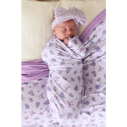Ribbon & Roses Oversized Swaddle Blanket | Purple