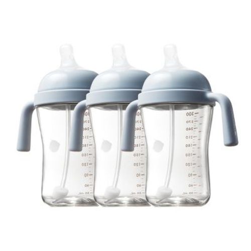 Bc Babycare Tilted Anti-Choking Sippy Cup, Weighted Straw Toddler Cup with Handles, Spill-Proof for 6+ Months, Blue, 3 Packs