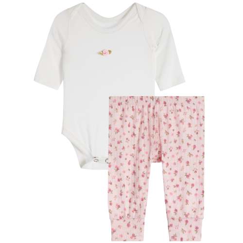 2pc Onesie & Pink Floral Pointelle Pant Set