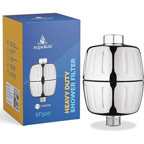 AquaBliss HEAVY DUTY Shower Filter – Latest Superior Advanced 30x Filtration - Universal Multi-Stage Shower Head Filter Reduces Chemicals, Chlorine & Odors - Chrome (SF500)