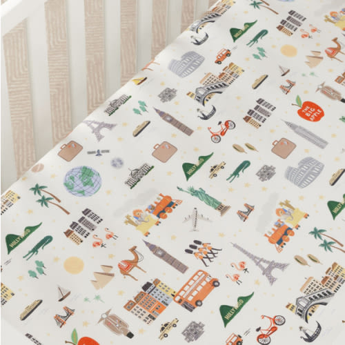 Rifle Paper Co. Globe Trotter Organic Crib Fitted Sheet