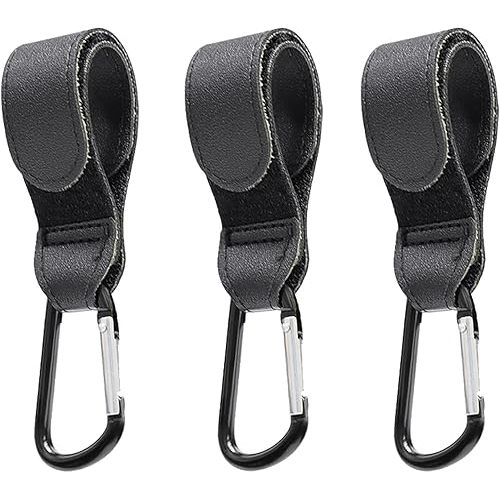 PandaEar 3 Pack Universal Stroller Hooks for Bags, Heavy Duty Stroller Organizer Hooks for Shopping Bags, Purses, Baby Bags, Adjustable Stroller Accessories(Black)