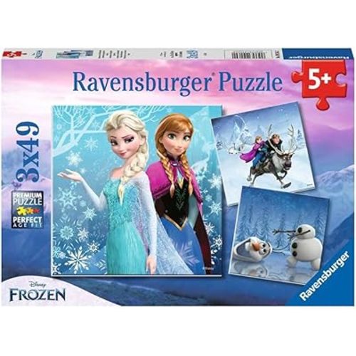 Ravensburger Disney Frozen Winter Adventures Puzzle Set - 3 x 49-Piece Jigsaw Puzzles for Kids | Unique Piece Design | Enhances Concentration & Creativity | FSC-Certified Materials
