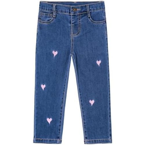 KIDSCOOL SPACE Baby Little Girls Jeans,Embroidered Strechy Denim Soft Slim Pants