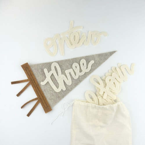 Monthly Milestone Pennant // beige with chestnut, cursive numbers