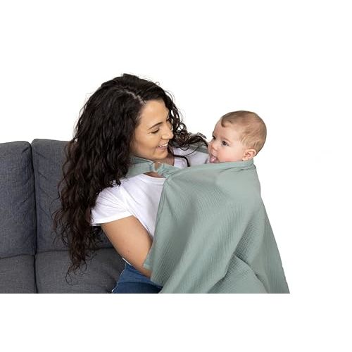 Superior Design Evergrwn Multi-use Privacy Nursing Cover Up for Breastfeeding, 100% Cotton Breathable Nursing Cover with Arch Neckline, Muslin Breastfeeding Cover, Baby Essentials (Sage Green)