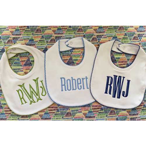 3 Pack-Monogrammed Bib with Picot trim, baby shower gift, personalized baby gift